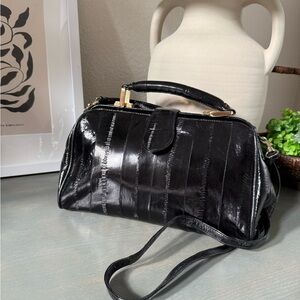 Vintage Elegant Genuine Eel Skin Leather Doctor Crossbody Hand Bag